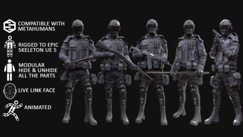 【UE资源】军事人物装备动画绑定包V1-Man-Military Outfit 5-Modular-Rigged-Animated1Li-Digital Art Education1Li