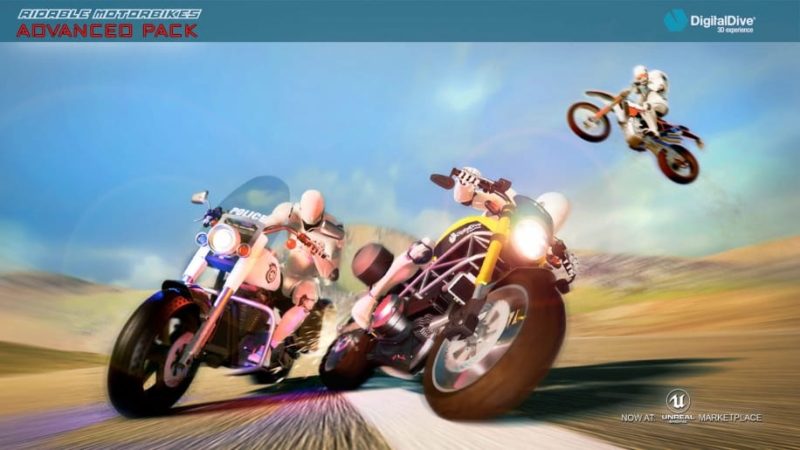 【UE资源】交互摩托车资源包-Ridable MotorBikes: Multiplayer Advanced Pack - 3 Bikes - damage & animations1Li-Digital Art Education1Li