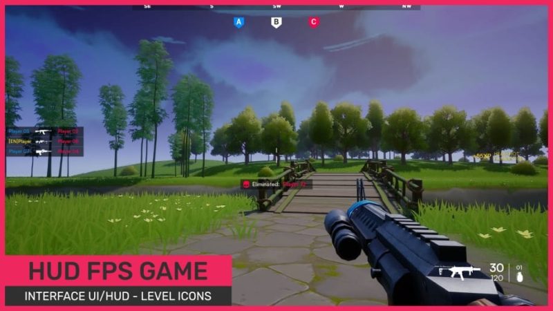 【UE资源】射击游戏UI界面模板-FPS interface UI/HUD - Killfeed/Compass - Pack Kit Ready to play1Li-Digital Art Education1Li