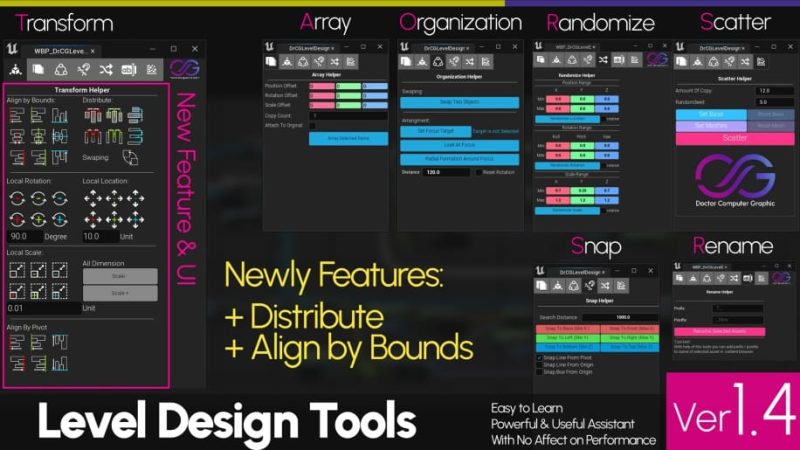 【UE资源】关卡设计工具包-Level Design Tools - DrCG Assistant Helper Toolkit (Distribute, Align, Array)1Li-Digital Art Education1Li