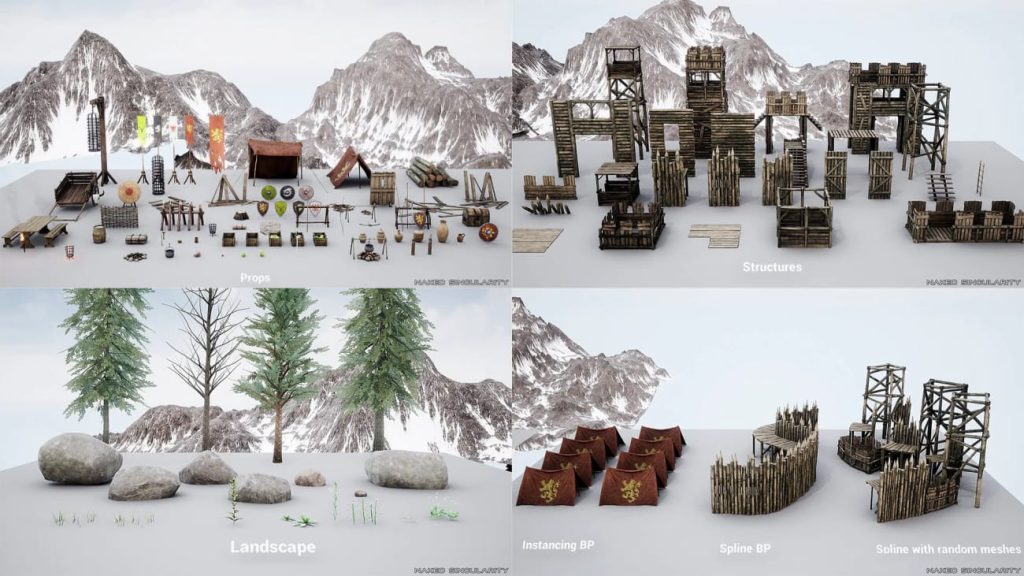 图片[7]1Li-Digital Art Education【UE资源】中世纪木制堡垒场景-Medieval Wooden Fort - Military War Camp - Palisade Wall Fence - Bandit camp1Li-Digital Art Education1Li