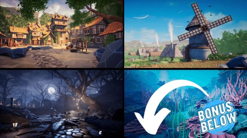 【UE资源】终极风格化场景环境合集包-Ultimate Fantasy Bundle - Castle - Dungeon - Village - Docks - Underwater1Li-Digital Art Education1Li