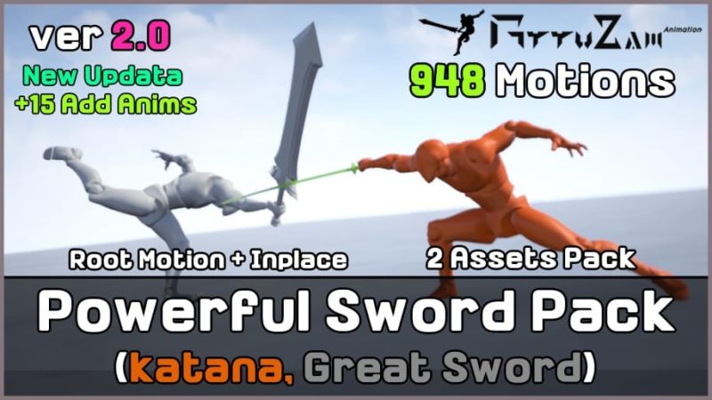 【UE资源】刀剑对抗动画合集包-2 Assets Powerful Sword Pack1Li-Digital Art Education1Li